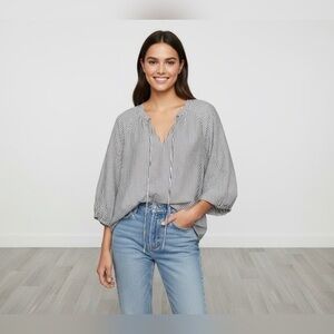 Tie Neck Swing Striped Blouse